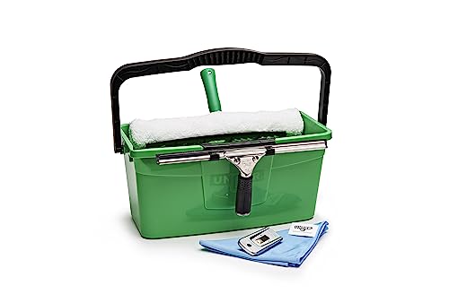 Unger PRO Komplett-Set 5in1 (inkl. Einwascher, Fensterwischer, Mikrofasertuch, Sicherheitsschaber, Eimer 18 l, für professionelle Fensterreinigung/Glasreinigung) AKG16