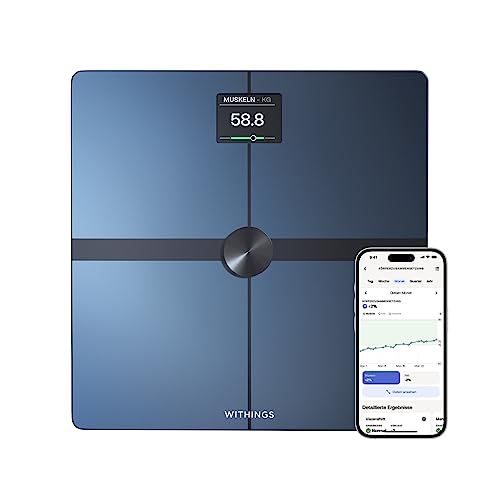 WITHINGS Body Smart - WIFI-Anschlusswaage mit erweiterter Körperzusammensetzung (Gewicht, Fett-/Muskel-/Knochenmasse, Wasser, Körperfettanteil), Personenwaage, bis zu 8 Benutzer, Weiß