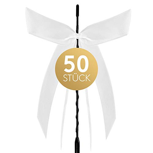 Fairytale Wedding © Autoschmuck Hochzeit mit 50 wunderschönen Satin Antennenschleifen weiß - Autoschleifen Hochzeit als Auto Schmuck Hochzeitsdeko - Antennenschleifen Hochzeit für Brautauto Deko