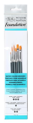 Winsor & Newton 5295016 Foundation Pinselsets, Aquarellpinsel, 6er Set, Runddpinsel Nr.1, 5, 6, Filbert Nr.2 - kurzer Stiel, Pinsel für Aquarellfarbe