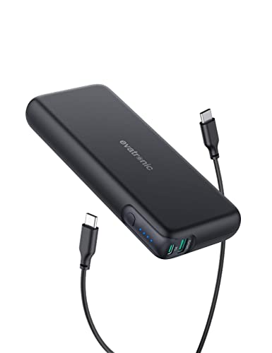 Power Bank USB C evatronic PD Pioneer 20000mAh 60W 2-Port Power Delivery Tragbares Ladegerät ​Quick Charge 3.0 Powerbank mit Type C Kabel für MacBook Pro iPhone15 Pro Max iPad Pro,Schwarz