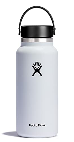 HYDRO FLASK - Trinkflasche 946ml (32oz) - Isolierte Wasserflasche aus Edelstahl - Sportflasche mit auslaufsicherem Flex Cap-Deckel & Gurt - Thermoflasche Spülmaschinenfest - Weite Öffnung - White
