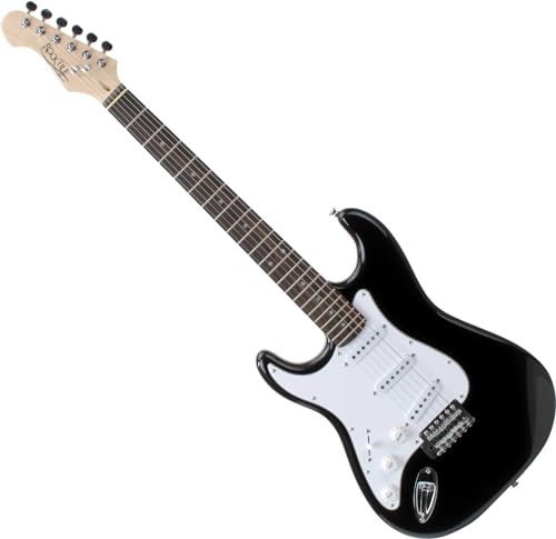 Rocktile Pro ST3 BK RW L Linkshänder E-Gitarre – ST-Style E-Gitarre in Schwarz für Linkshänder – 3 Single-Coils, Vintage String Tremolo-System, 22 Bünde, Palisandergriffbrett – schwarz