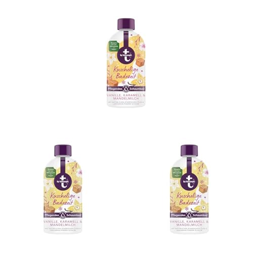 t: by tetesept Schaumbad Kuschelige Badezeit – Badezusatz mit winterlichem Duft nach Mandelmilch, Karamell und Orange - Sanfte Pflege, natürliche Aroma-Öle und langanhaltender Schaum - 1 x 420 ml