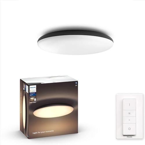 Philips Hue White Amb. LED-Deckenleuchte Cher inkl. Dimmschalter, schwarz, dimmbar, alle Weißschattierungen, steuerbar via App, kompatibel mit Amazon Alexa (Echo, Echo Dot), 1 Stück (1er Pack)