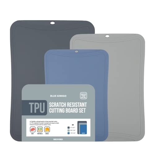 BLUE GINKGO TPU Schneidebretter - (Set aus 3) Kratzfeste Flexible Schneidebretter für die Küche | Dünne Schneidebretter | Hergestellt in Korea