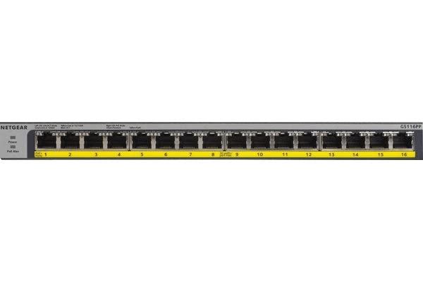 NETGEAR GS116PP PoE Switch 16 Port Gigabit Ethernet LAN Switch mit 16x PoE+ 183W (Plug-and-Play Netzwerk Switch PoE 16 Ports, lüfterlos, 19 Zoll Rack-Montage, ProSAFE Lifetime-Garantie)