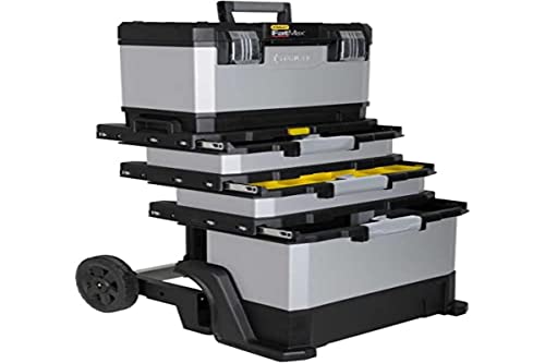 Stanley FatMax Rollende Werkstatt aus Metall-Kunststoff 1-95-622 – Werkzeugwagen leer – Vielseitige Werkzeugbox für Kleinteile und große Werkzeuge, Schwarz/Grau