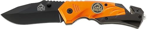 Puma TEC Rettungsmesser - AISI 420 Stahl - beschichtet - Gurtschneider - Glasbrecher - Aluminium Griffschalen - Clip, grau