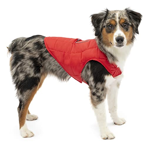 Kurgo Loft Hundejacke, Mit Hundegeschirr kombinierbar, Wasserdicht und reflektierend, Ideal für den Winter, Größe S, Rot/Grau