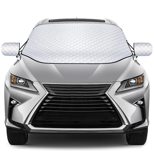 QcoQce Frontscheibenabdeckung, Windschutzscheibe Abdeckung Auto Scheibenabdeckung mit Seitenspiegelabdeckung Winter Magnetisch Frostabdeckung für Auto/SUVS (153×127cm)