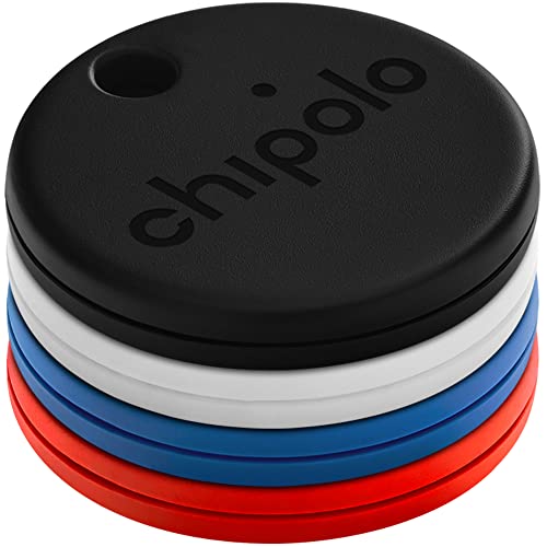 Chipolo ONE (2020) - 4er Pack - Schlüsselfinder, Bluetooth Tracker für Schlüssel, Tasche, Gegenstandssuche. Kostenlose Premium-Funktionen. iOS und Android-kompatibel (Blau, Schwarz, Rot, Weiß)