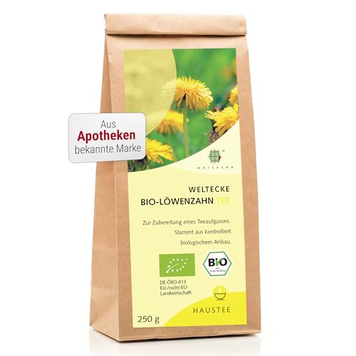 Weltecke Bio-Löwenzahn-Tee lose 250 g | Löwenzahnwurzel & Blätter getrocknet, geschnitten | In Deutschland hergestellt | Würzig-herber Kräuter-Tee I Sanft bittere Note I Organic Dandelion Tea