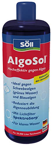 Söll 80708 AlgoSol, 1 l - hocheffektive Teichpflege gegen Teichalgen/Schwebealgen/Blaualgen mit Lichtfilter, reduziert Algenneubildung, dämmt Algenentwicklung