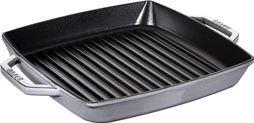 STAUB Gusseisen Grillpfanne mit zwei Griffen, Induktionsgeeignet, Quadratisch, 28 cm, Graphitgrau