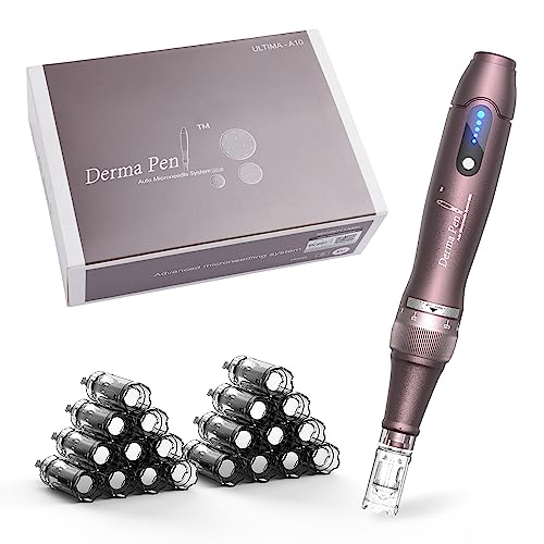 Microneedling Pen A10 Elektrischer Derma-Pen mit LCD Bildschirm und 5 Stufen inkl.22 Nadelpatronen Einstellbar 0-2,5mm Drahtloser Mikronadel Derma Stift für die Gesichtshaut EM4801KIT-EU