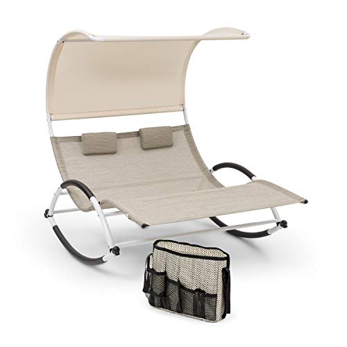 blumfeldt Brentwood Gartenliege-Set mit Tasche - Duo Design für 2 Personen, ergonomisch geformte Liegefläche, Elegante Wellenform, Armlehnen mit Schaumstoff, ComfortMesh, Beige