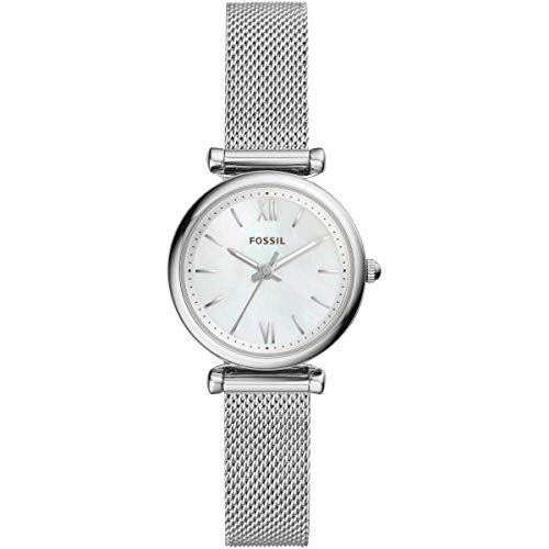 Fossil Uhr für Damen Carlie, Quarzwerk, 29mm Silbernes Edelstahlgehäuse mit einem Edelstahlarmband, ES4432