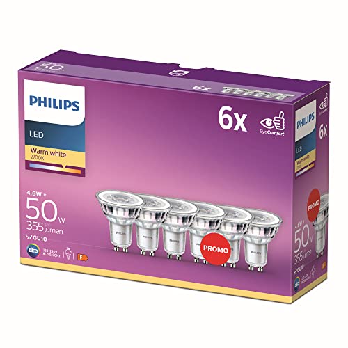 Philips LED Classic GU10 Lampe, 50 W, Reflektor, warmweiß, 6er Pack