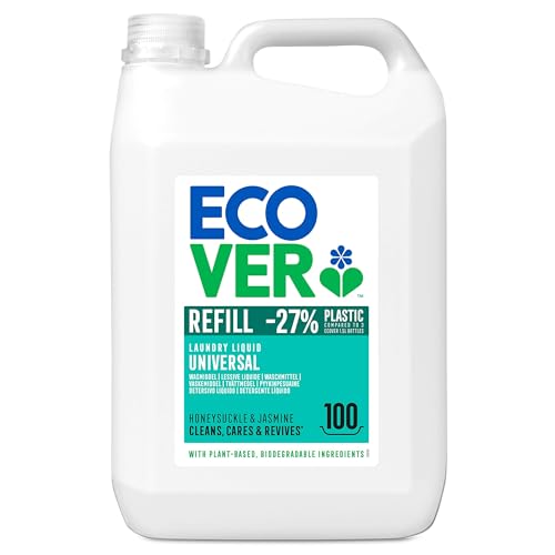 Ecover Waschmittel Universal Hibiskus & Jasmin (5L/100 Waschladungen), Flüssigwaschmittel mit pflanzenbasierten Inhaltsstoffen, pflegendes Vollwaschmittel für Erhalt und Schutz der Kleidung