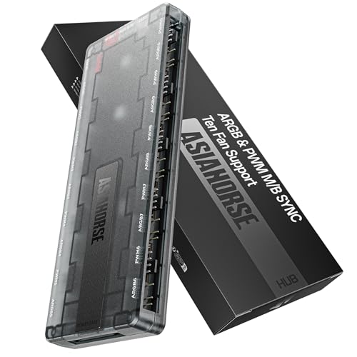 AsiaHorse UMBRA ARGB PWM PC Lüfter Hub, 10 Port 5V 3 Pin ARGB PC Controller mit exklusiver Software, automatische LED Erkennung, Canvas Modus für Bildschirm-SYNC