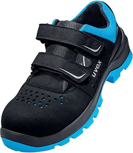 Uvex 2 xenova Sandale, Sicherheitsschuhe S1P SRC, Arbeitsschuhe für Herren, Schwarz/Blau, Größe 43
