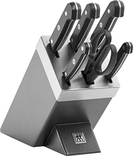 ZWILLING Selbstschärfender Messerblock, 7-tlg., Grau, Messer und Schere aus rostfreiem Spezialstahl/Kunststoff-Griff, Gourmet