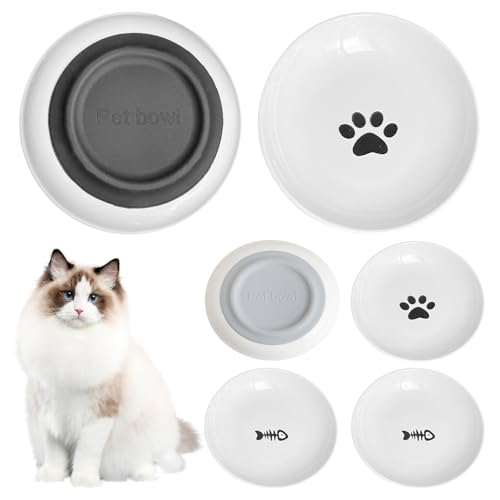 Gigtoop Katzennapf Keramik 6er Set,mit Rutschfestem Gummiboden, Flache Futternapf Katze,Futternapf Katze Keramik, Katzennapf Flach, 5,5 Zoll Katzennäpfe, Fressnapf Katze geeignet für Wasser