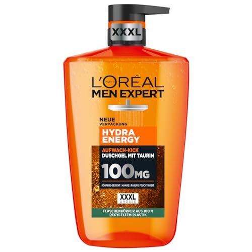 L'Oréal Men Expert XXXL Duschgel und Shampoo für Männer, Duschbad zur Reinigung von Körper, Haar und Gesicht, Herren Körperpflege für langanhaltende Frische mit Taurin, Hydra Energy, 1 x 1000 ml