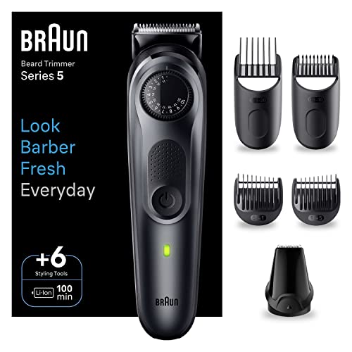 Braun Barttrimmer, Trimmer/Haarschneider Herren, Haarschneidemaschine mit ultrascharfer Klinge, 40 Längeneinstellungen, Tasche, 100 Min. kabellose Laufzeit, wasserdicht, Geschenk Mann, BT5450