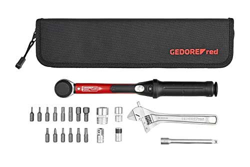 GEDORE red Fahrrad Werkzeugset Profi für die Werkstatt, 25-teilig, Rollgabelschlüssel, Bitschraubendreher 1/4', Universal-Reparaturset mit Tasche, R21702021, Schwarz/Rot