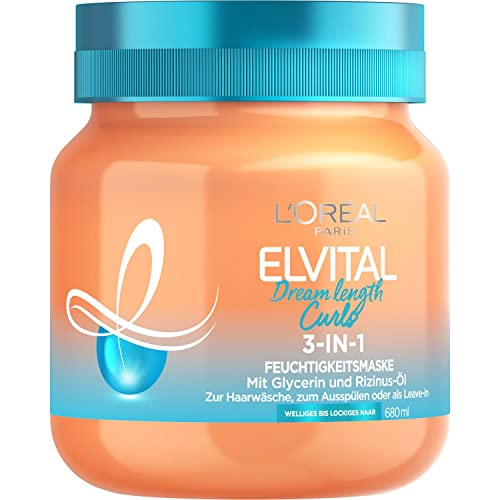 L'Oréal Paris Elvital Feuchtigkeitsmaske für definierte Locken, Anti-Frizz Haarmaske für mehr Schwung und Griffigkeit, Dream Length Curls 3-in-1 Haarkur,1 x 680 ml