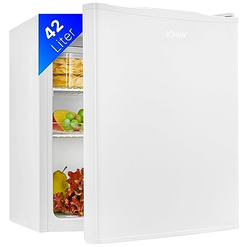 Bomann® Mini Kühlschrank 42 Liter | Getränkekühlschrank klein für Büro, Camping und Gaming | kleiner Kühlschrank leise 39 dB | Minibar mit wechselbarem Türanschlag | 51x45x45 cm | KB 7346 weiß