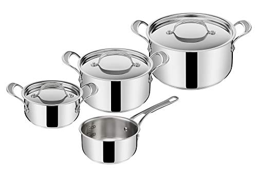 Jamie Oliver by Tefal Cook's Classics 7-teiliges Edelstahl-Set, Kasserolle 16 cm, Kochtöpfe mit Deckel 16/20/24 cm, Induktion, Backofenfest, E307S734