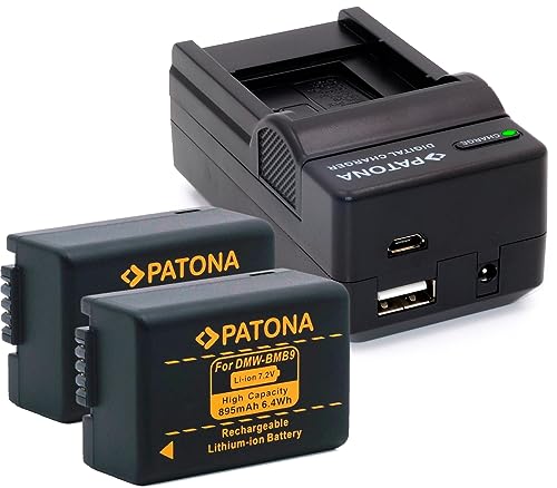 PATONA Set 2X Akku DMW-BMB9 E mit Ladegerät 4 in 1 - kompatibel mit Panasonic Lumix DC FZ82 FZ83 DMC FZ72 FZ62 FZ45 FZ48 FZ100 FZ150 Leica V-LUX 3 usw.