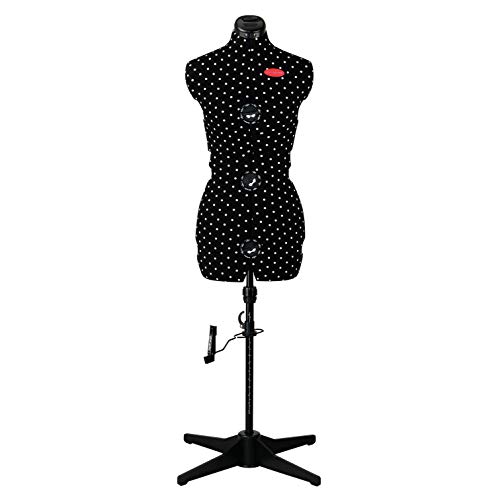 PRYM 611753 Schneiderpuppe „Prymadonna Polka Dots“ in schwarz-weißem Pünktchen-Design, dreh- und höhenverstellbar, Größe M (42-48), inkl. Rockabrunder mit Stecknadelfixierung, integriertes Nadelkissen