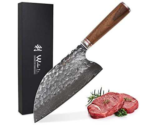Wakoli Nussbaum Damastmesser Chinesisches Kochmesser extrem scharfe 21,50 cm Klinge aus 67 Lagen I Damast Küchenmesser & Profi Kochmesser aus echtem Damaststahl mit Hammerschlag & Nussbaumgriff