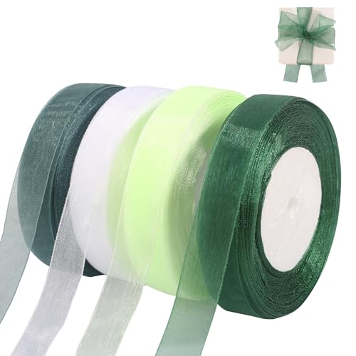 4 Rollen 45m Organzaband, 20mm Breit Chiffo Geschenkband, Transparentes Organza Bänder Schleifenband Chiffonband Tüllband für Basteln Geschenkverpackung Hochzeitsdekoration