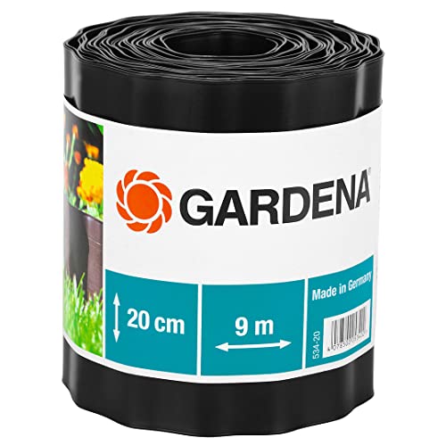 Gardena Raseneinfassung 20 cm hoch: Ideale Rasen-Abgrenzung, auch für Beete, 9 m, verhindert Wurzelausbreitung, aus Kunststoff, braun (534-20)