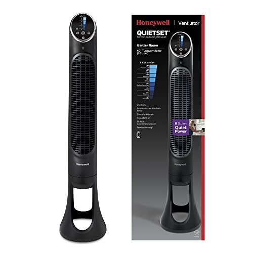 Honeywell QuietSet Tower (8 Geschwindigkeitseinstellungen, Oszillation 80°, Timer-Funktion, Fernbedienung, Dimmoptionen) HYF290