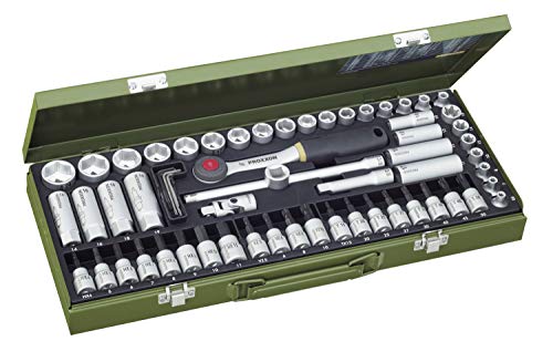 PROXXON Steckschlüsselsatz, Super-Kompaktsatz mit 3/8'-Umschaltratsche, 65-teiliges Werkzeug-Set mit Stahlkasten, 23112, 4.5 x 2 x 0.55 cm