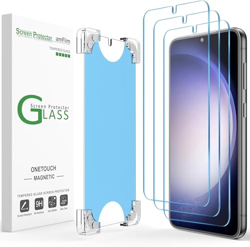 amFilm 3 Pack Magnetic OneTouch for Samsung Galaxy S23 6.1' Screen Protector Tempered Glass,9H Hardness,30 seconds Auto-Alignment & Ultra Fast Installation(Magnetic & Reusable)