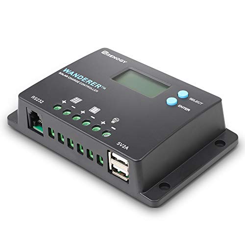 Renogy Wanderer Solarladeregler, 10 A, 12 V/24 V, PWM, negativer Boden, kompaktes Design mit LCD-Display für AGM, Gel, überflutete und Lithium-Batterie, 10 A
