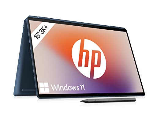 HP Spectre x360 2-in-1 Laptop | 16' 3K+ IPS-Touchscreen | Intel Core i7-12700H (Intel Evo) | 16 GB DDR4 RAM | 1 TB SSD | Intel Iris Xe | Windows 11 | QWERTZ | Blau | mit HP Pen & Lederhülle