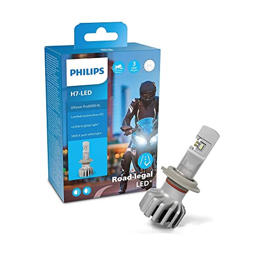 Philips Ultinon Pro6000 H7-LED Motorrad Scheinwerferlampe mit Straßenzulassung, 230% helleres Licht, 5.800K