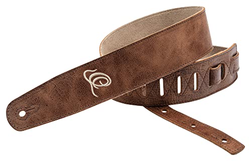 Ortega Guitars Wildleder Gitarrengurt längenverstellbar - Akustik Gitarre / Bass, E-Gitarre, E-Bass - Suede Series - vintage braun / cognac (OSSU-40)