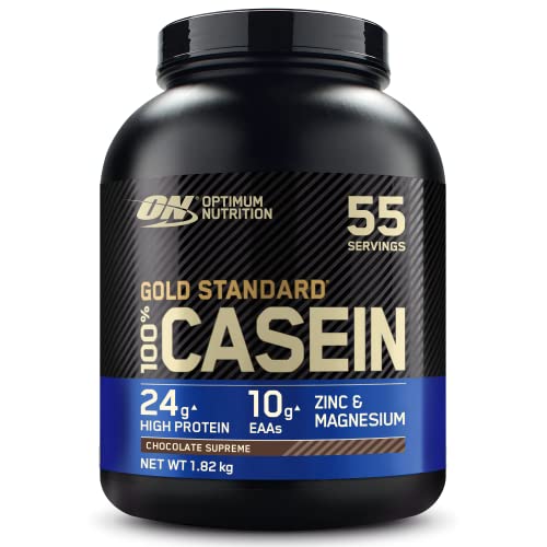 Optimum Nutrition Gold Standard 100% Casein langsam abbauendes Proteinpulver mit Zink, Magnesium & Aminosäuren, fördert Muskelwachstum & Reparatur über Nacht, Chocolate Supreme, 55 Portionen, 1,82 kg