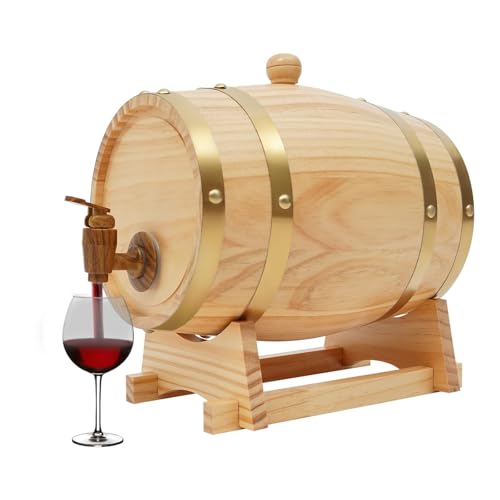 3L Weinfass Holzfass, Original Holz Weinfass für Wein und Whiskey mit Ständer und Zapfhahn Ellipse Weinfass Aufbewahrung für Wohnungen, Bar, Hotels