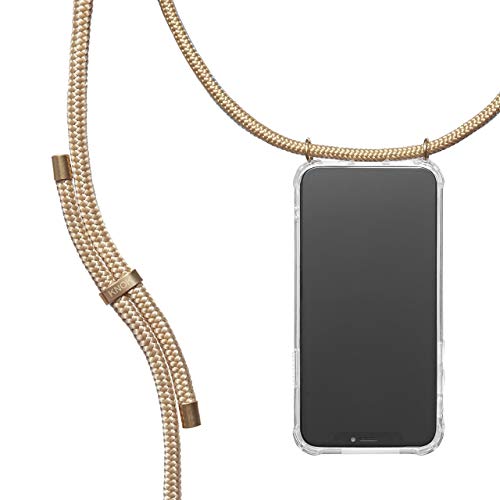 KNOK Handykette Kompatibel mit Apple iPhone 11 Pro Max - Silikon Hülle mit Band - Handyhülle für Smartphone zum Umhängen - Transparent Case mit Schnur - Schutzhülle mit Kordel in Gold