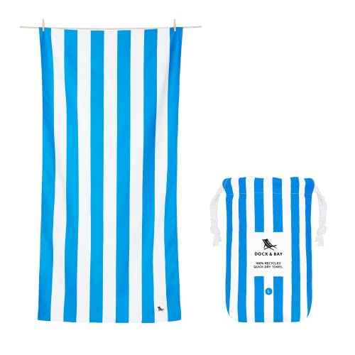 Dock & Bay Strandhandtuch - Schnell trocknende Mikrofaser, ohne Sand - Kompakt, Leicht - 100% recycelt - Inklusive Beutel - Cabana - Bondi Blue, Large (160x90cm, 63x35)